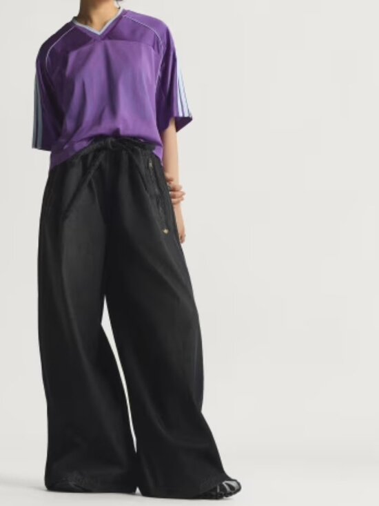 adidas Originals Denim - NWT Adidas True Black Denim Drawstring Track Pants Womens Sz 8 Athletic Wide Leg